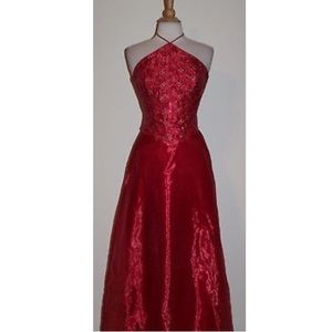 RED TWO PIECE SEQUIN PROM DRESS